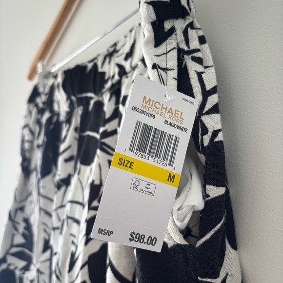 NWT MICHAEL Michael Kors High Waisted Black and White Palm Print Floral Shorts M - Picture 3 of 6